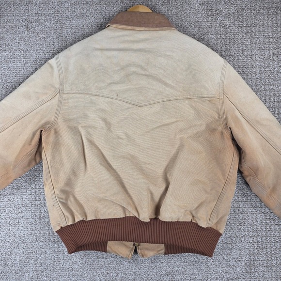 Vintage 90s Carhartt J13 Santa Fe Tan Brown Jacket Red Quilt Lined Mens Large - Picture 12 of 16